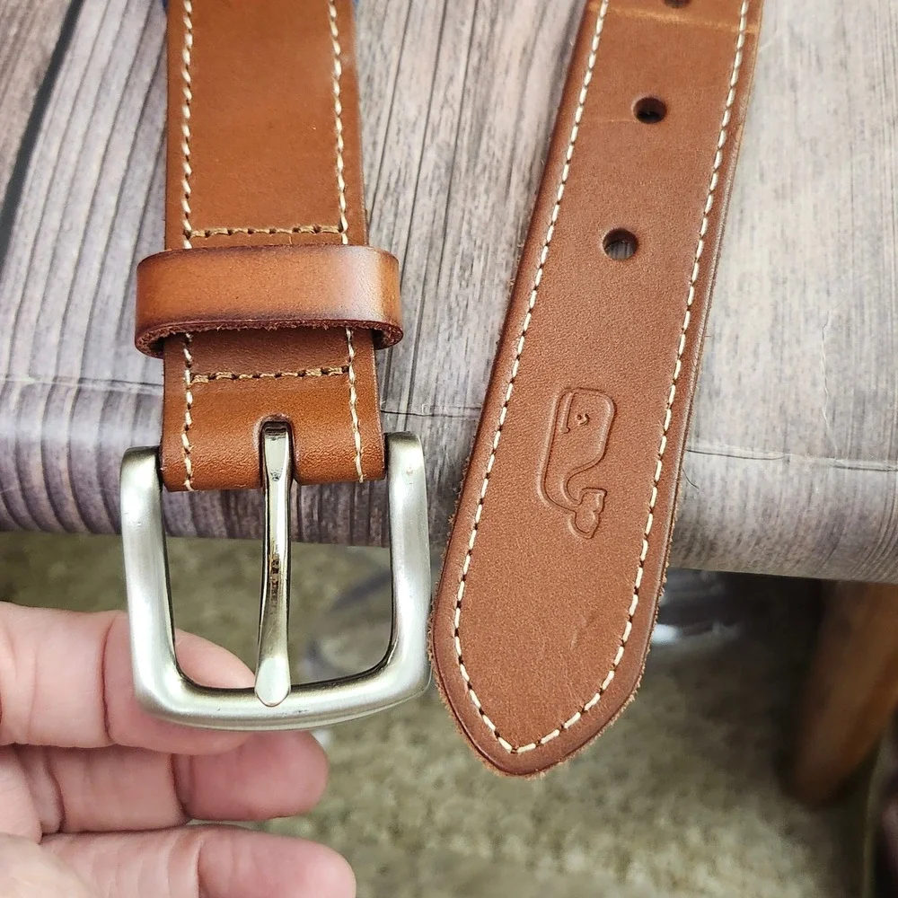 Vineyard Vines Mens Navy Blue Sea Turtle Canvas Leather Club Belt Size 40 Preppy